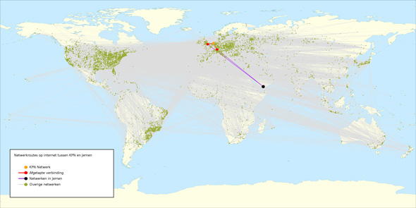 Taps op de routes tussen KPN en Yemen