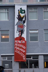 Anti-IMF Banner Drop in Reykjavík
